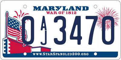 MD license plate 0AJ3470