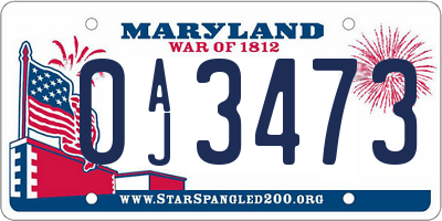 MD license plate 0AJ3473