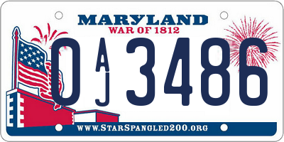 MD license plate 0AJ3486