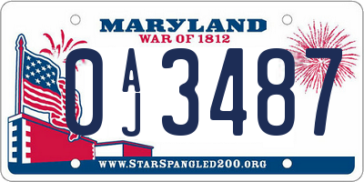 MD license plate 0AJ3487