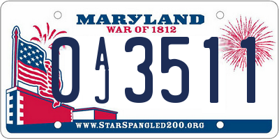 MD license plate 0AJ3511
