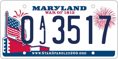 MD license plate 0AJ3517