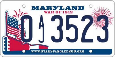 MD license plate 0AJ3523