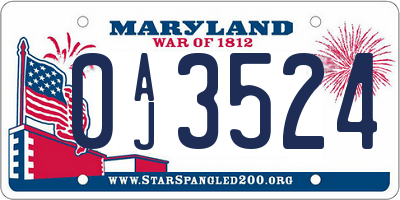 MD license plate 0AJ3524