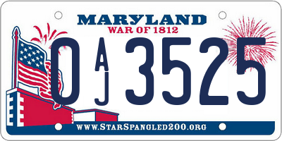 MD license plate 0AJ3525