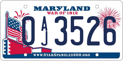 MD license plate 0AJ3526
