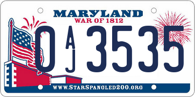 MD license plate 0AJ3535