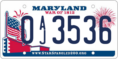 MD license plate 0AJ3536