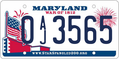MD license plate 0AJ3565