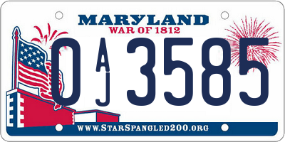 MD license plate 0AJ3585
