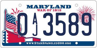 MD license plate 0AJ3589