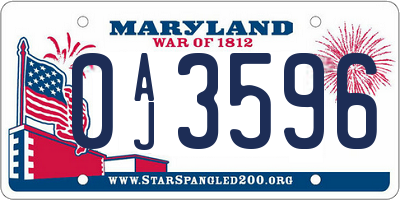 MD license plate 0AJ3596