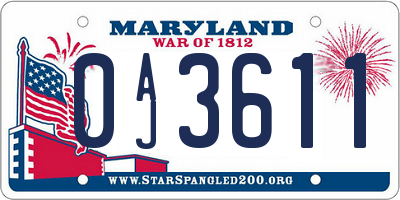 MD license plate 0AJ3611
