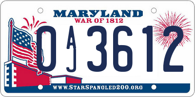 MD license plate 0AJ3612