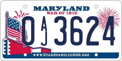 MD license plate 0AJ3624