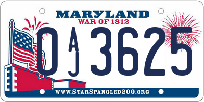 MD license plate 0AJ3625