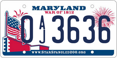 MD license plate 0AJ3636