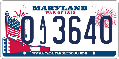 MD license plate 0AJ3640