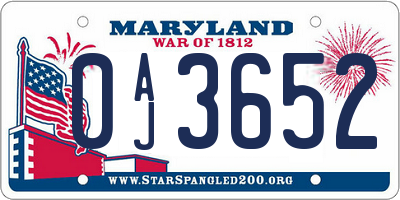 MD license plate 0AJ3652
