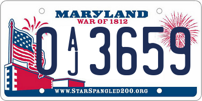 MD license plate 0AJ3659