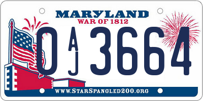 MD license plate 0AJ3664