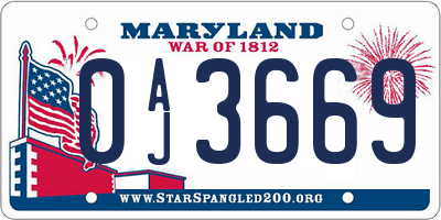 MD license plate 0AJ3669