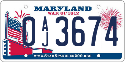MD license plate 0AJ3674