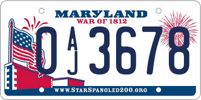 MD license plate 0AJ3678