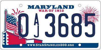 MD license plate 0AJ3685
