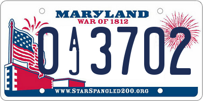 MD license plate 0AJ3702