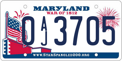 MD license plate 0AJ3705