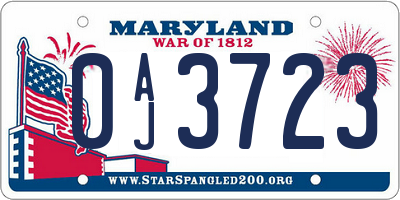 MD license plate 0AJ3723