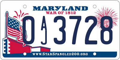 MD license plate 0AJ3728