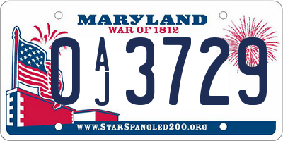 MD license plate 0AJ3729