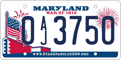 MD license plate 0AJ3750