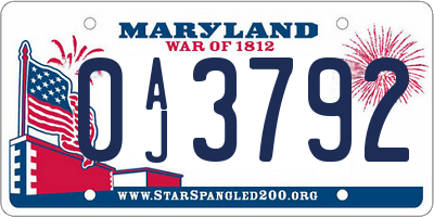 MD license plate 0AJ3792