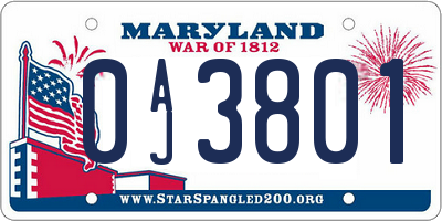 MD license plate 0AJ3801