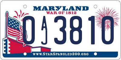 MD license plate 0AJ3810