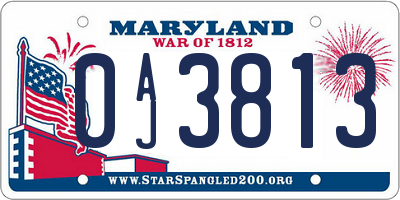 MD license plate 0AJ3813