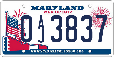 MD license plate 0AJ3837