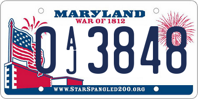 MD license plate 0AJ3848