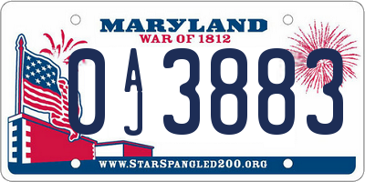 MD license plate 0AJ3883