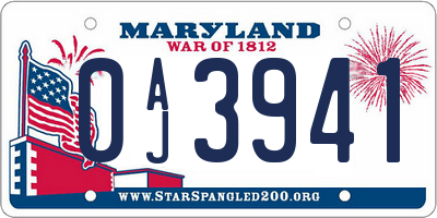 MD license plate 0AJ3941