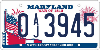 MD license plate 0AJ3945