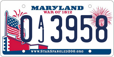 MD license plate 0AJ3958