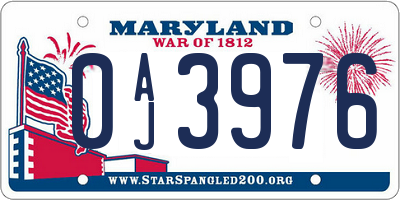 MD license plate 0AJ3976