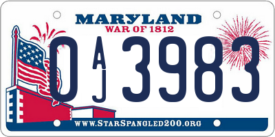 MD license plate 0AJ3983