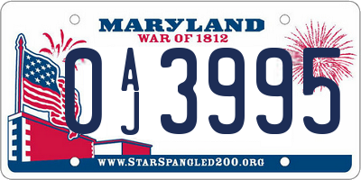 MD license plate 0AJ3995