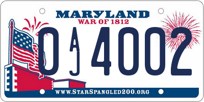 MD license plate 0AJ4002