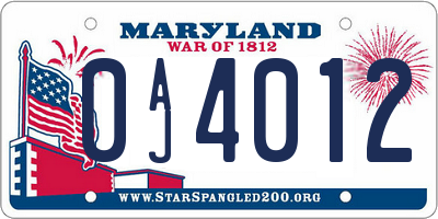 MD license plate 0AJ4012